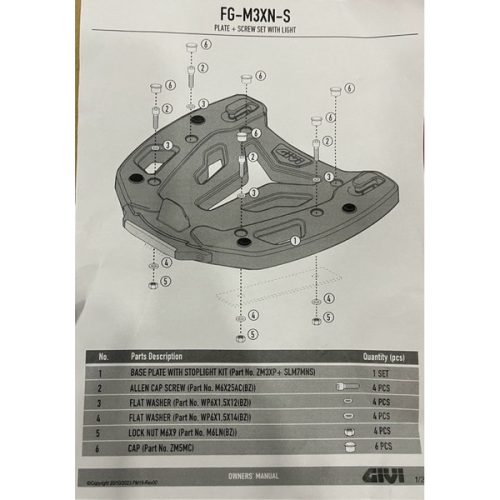 ĐẾ GẮN THÙNG GIVI FG-M3XN-S CÓ ĐÈN